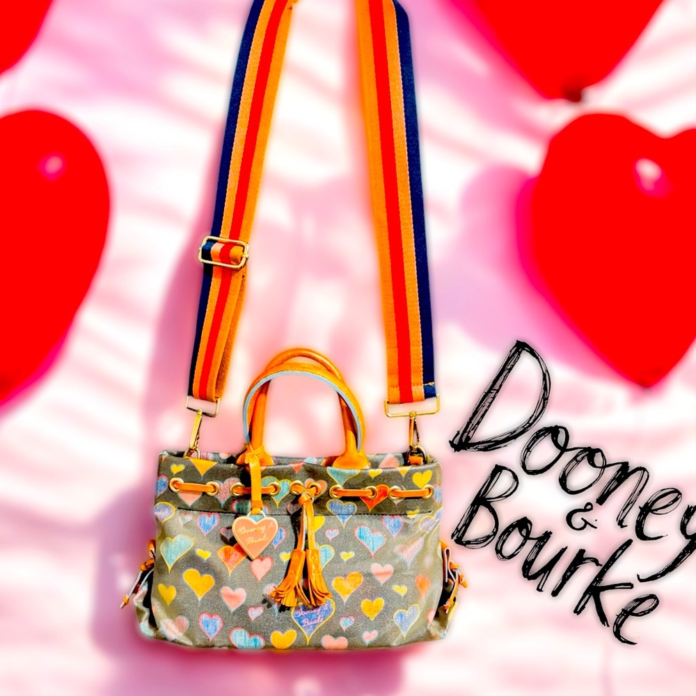Dooney & Bourke Vintage Heart Print Bag Y2k Collection-Multicolor Strap Optional